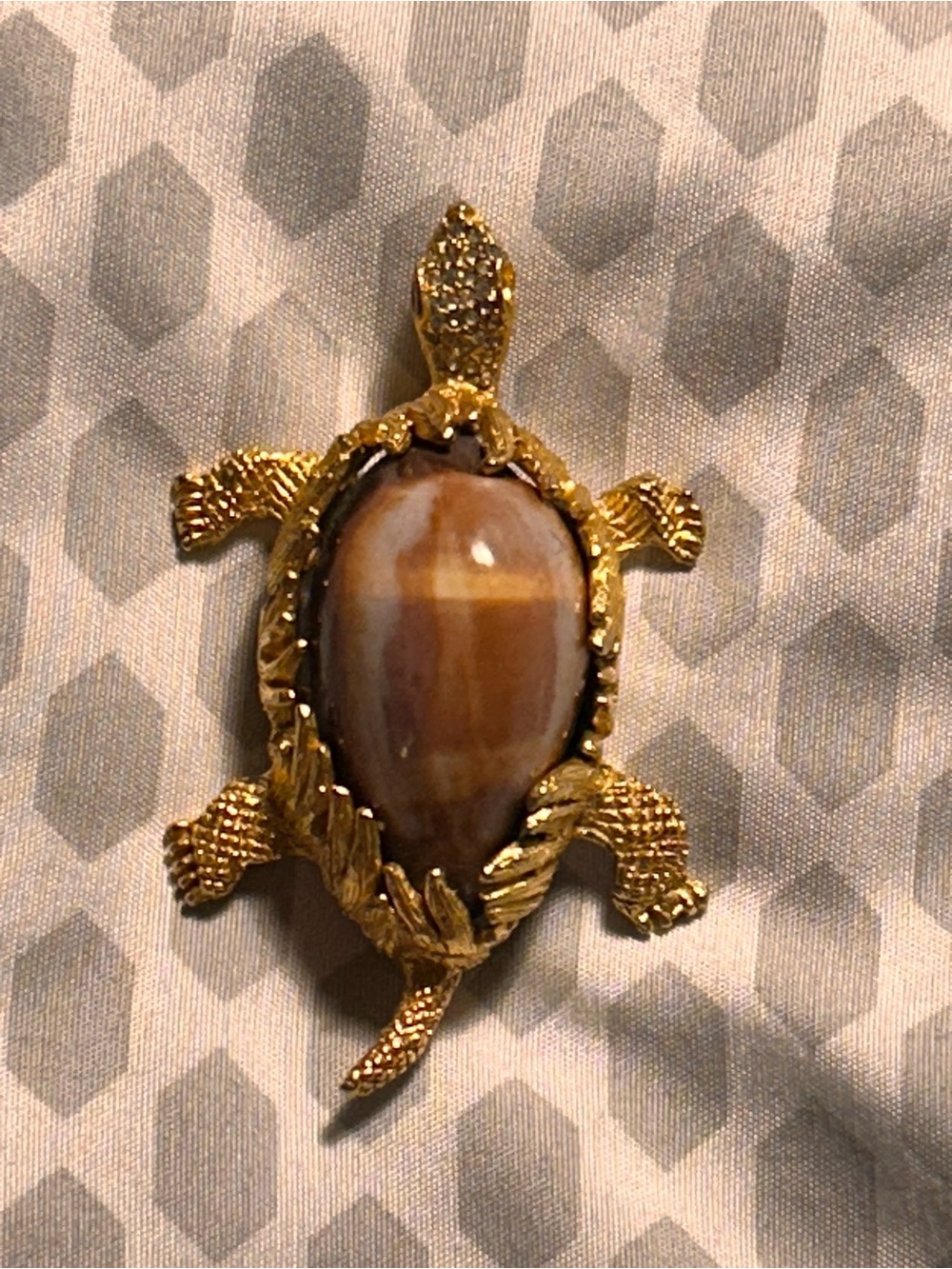 Gold Turtle Pendant Necklace with Brown Stone